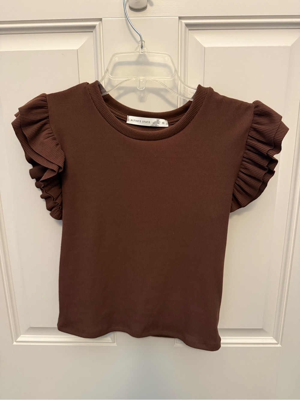 Altar'd State Chocolate Brown Ruffle Sleeve Tee